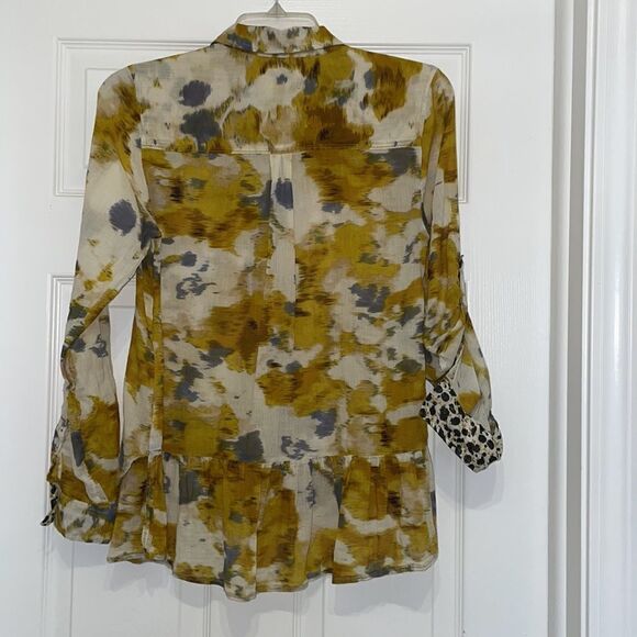 Anthropologie Holding Horses Watercolor Peplum Button Down Shirt - Picture 8 of 9